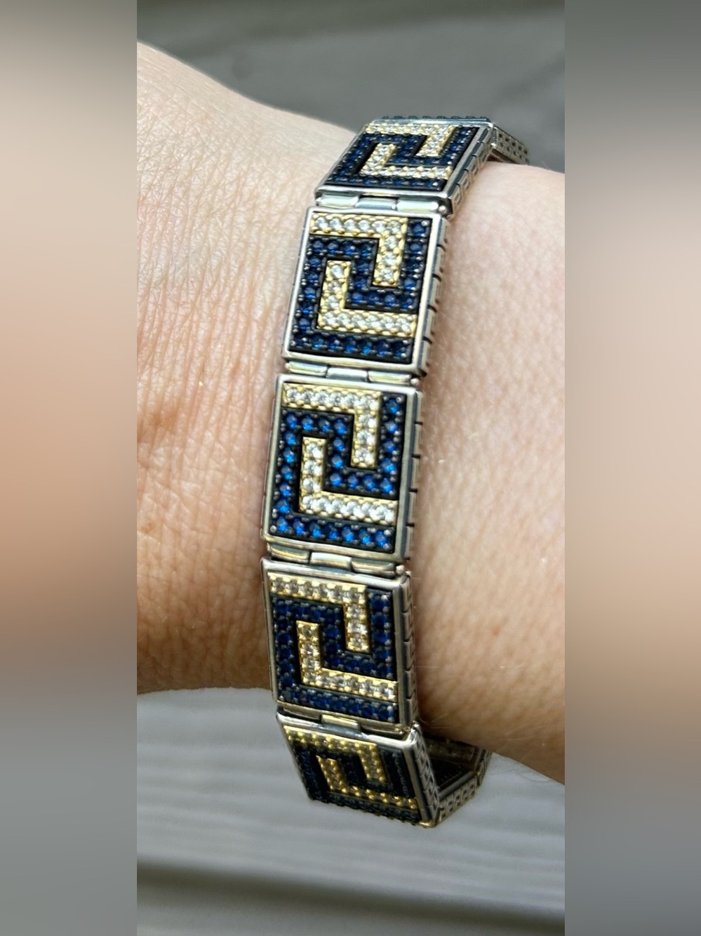 NWOT Dimitrios Reversible Sterling Silver Blue and Gold Greek Key Bracelet